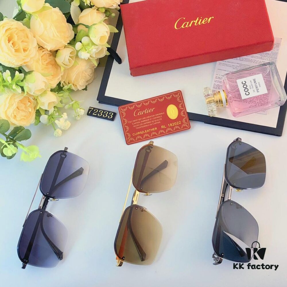 Cartier Korean-style Fashionable Minimalist Semi-rimmed Cut-edge Sunglasses, Unisex Double-bridge Vintage Sun Glasses