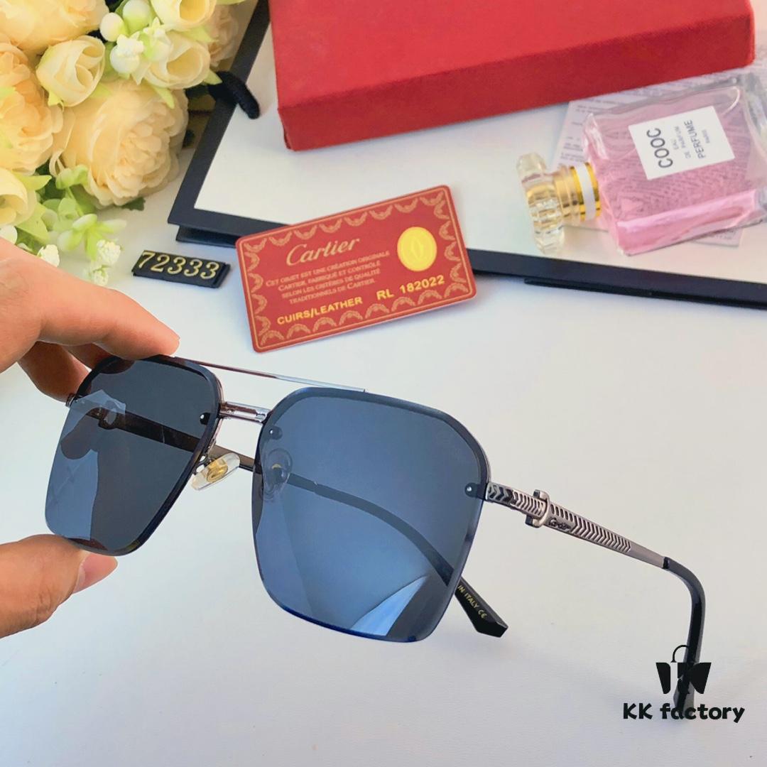 Cartier Korean-style Fashionable Minimalist Semi-rimmed Cut-edge Sunglasses, Unisex Double-bridge Vintage Sun Glasses