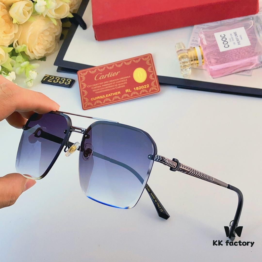 Cartier Korean-style Fashionable Minimalist Semi-rimmed Cut-edge Sunglasses, Unisex Double-bridge Vintage Sun Glasses