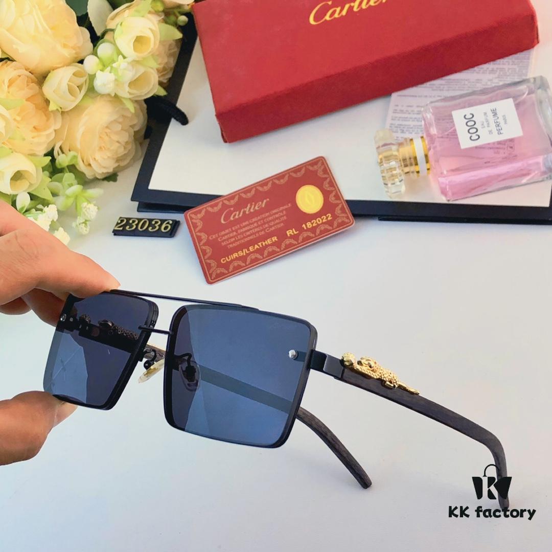Cartier New Fashion Frameless Sunglasses with Retro Leopard Head Decoration, Celebrity-Inspired Square Sunglasses for UV Protection