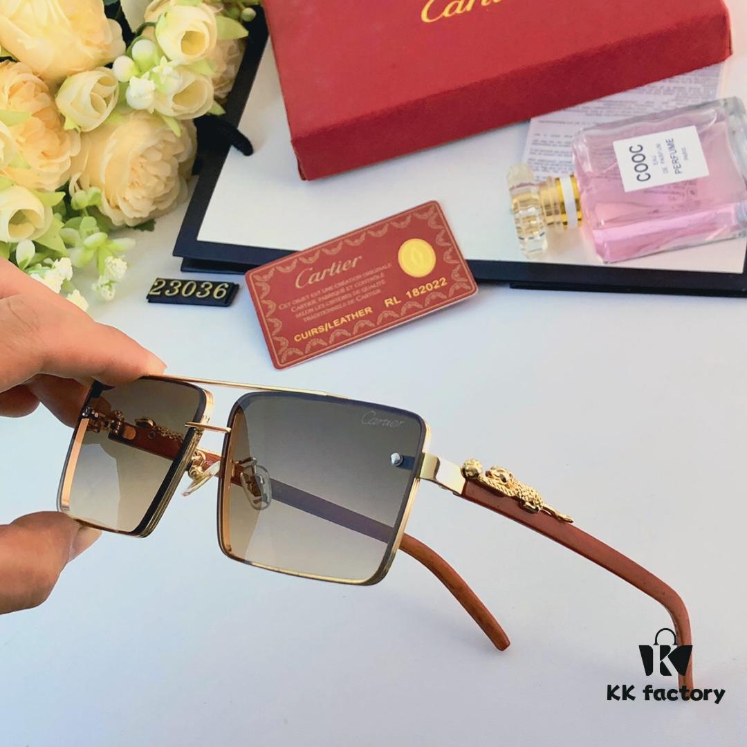 Cartier New Fashion Frameless Sunglasses with Retro Leopard Head Decoration, Celebrity-Inspired Square Sunglasses for UV Protection