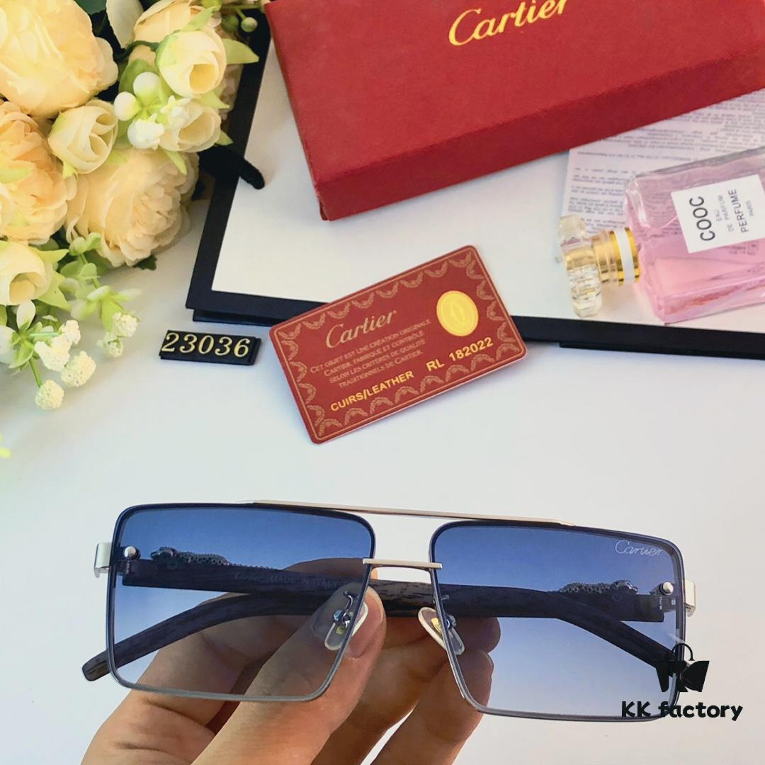 Cartier New Fashion Frameless Sunglasses with Retro Leopard Head Decoration, Celebrity-Inspired Square Sunglasses for UV Protection