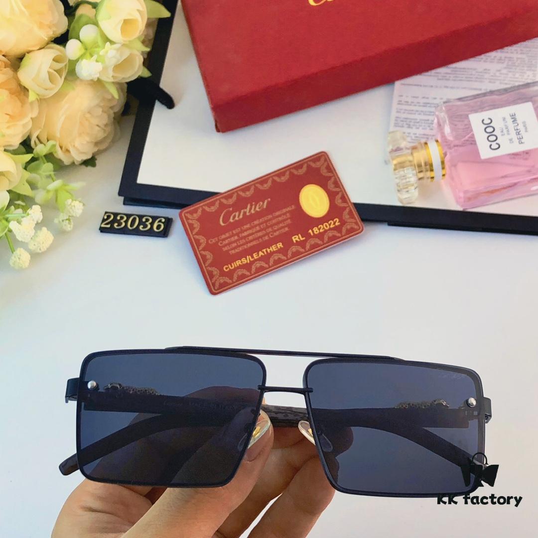 Cartier New Fashion Frameless Sunglasses with Retro Leopard Head Decoration, Celebrity-Inspired Square Sunglasses for UV Protection