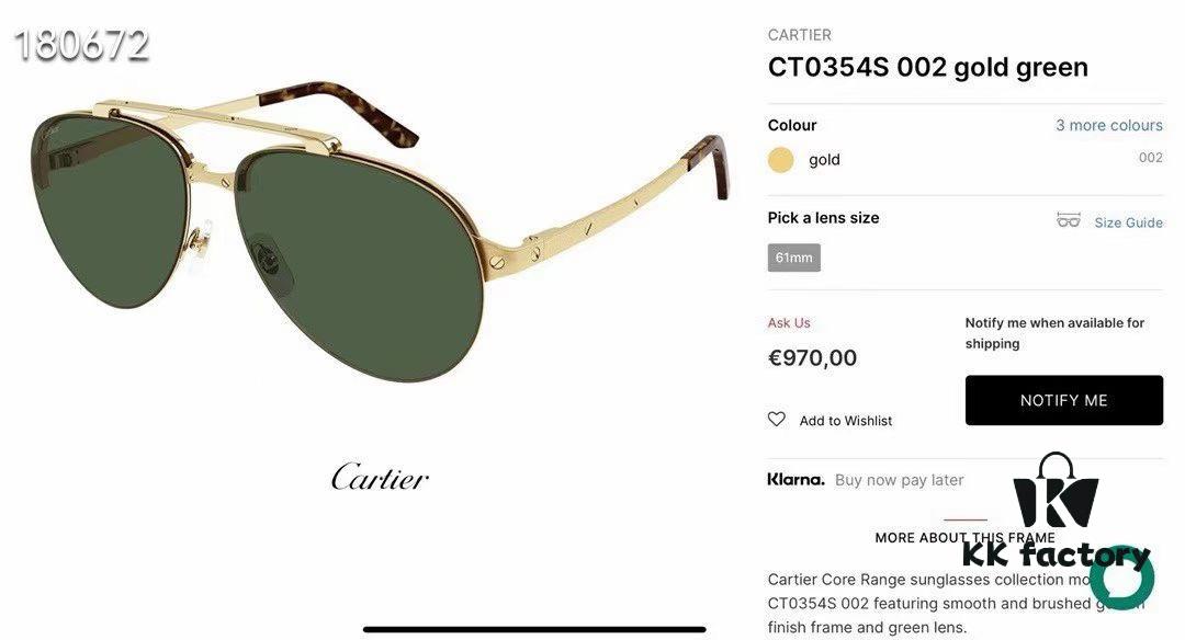 120 Cartier Official Website Original One-to-One Replica, MODEL: CT0354/S, Size: 61-15-145