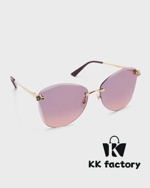 110 Cartier Golden Plated Nylon Round Cat-Eye Sunglasses Sun Protection Model CT0398S Size: 62□15-145