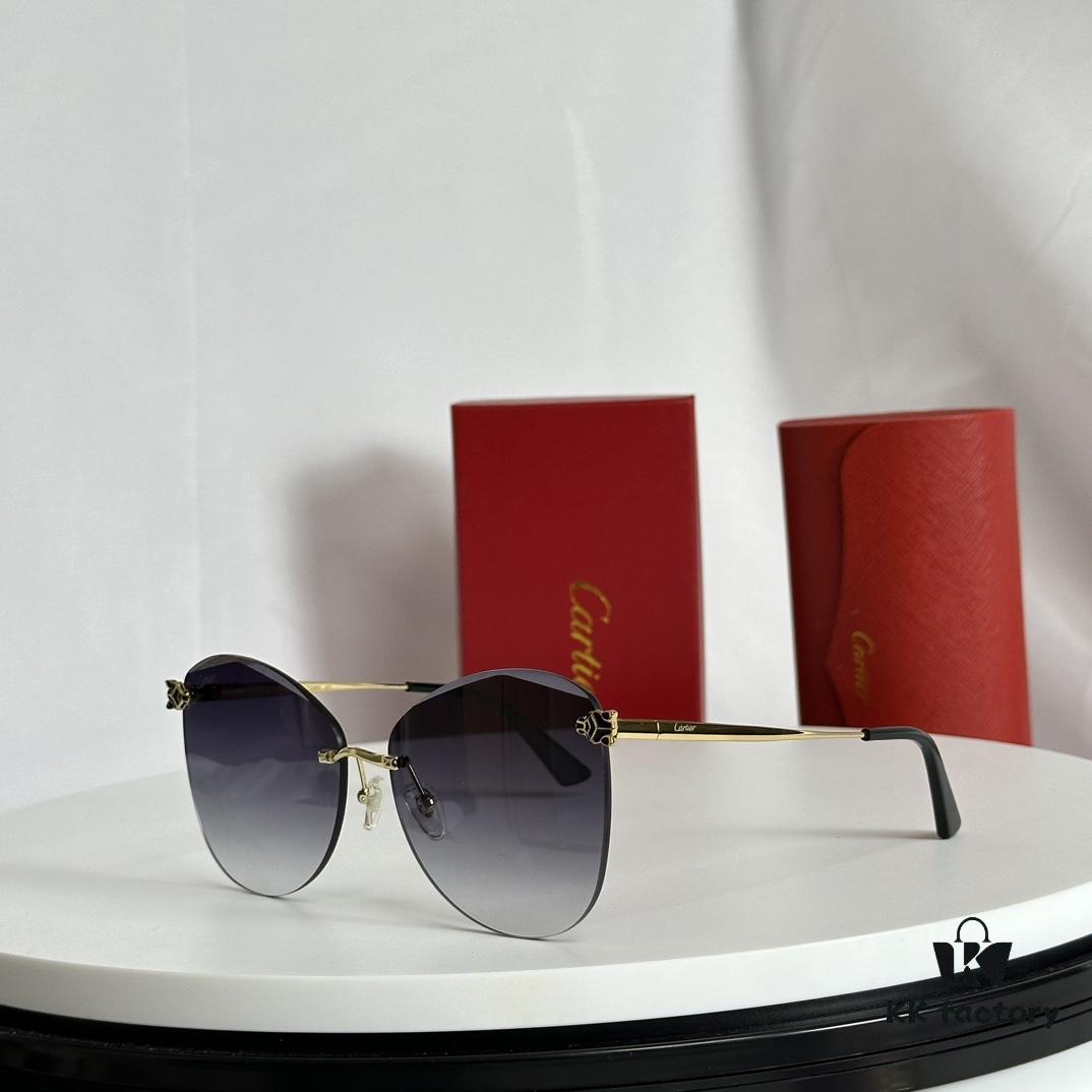 110 Cartier Golden Plated Nylon Round Cat-Eye Sunglasses Sun Protection Model CT0398S Size: 62□15-145