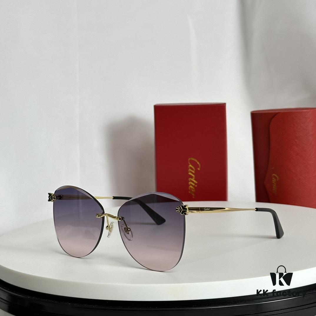 110 Cartier Golden Plated Nylon Round Cat-Eye Sunglasses Sun Protection Model CT0398S Size: 62□15-145
