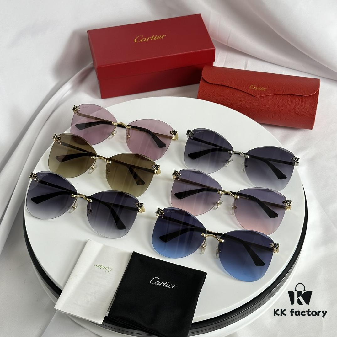 110 Cartier Golden Plated Nylon Round Cat-Eye Sunglasses Sun Protection Model CT0398S Size: 62□15-145