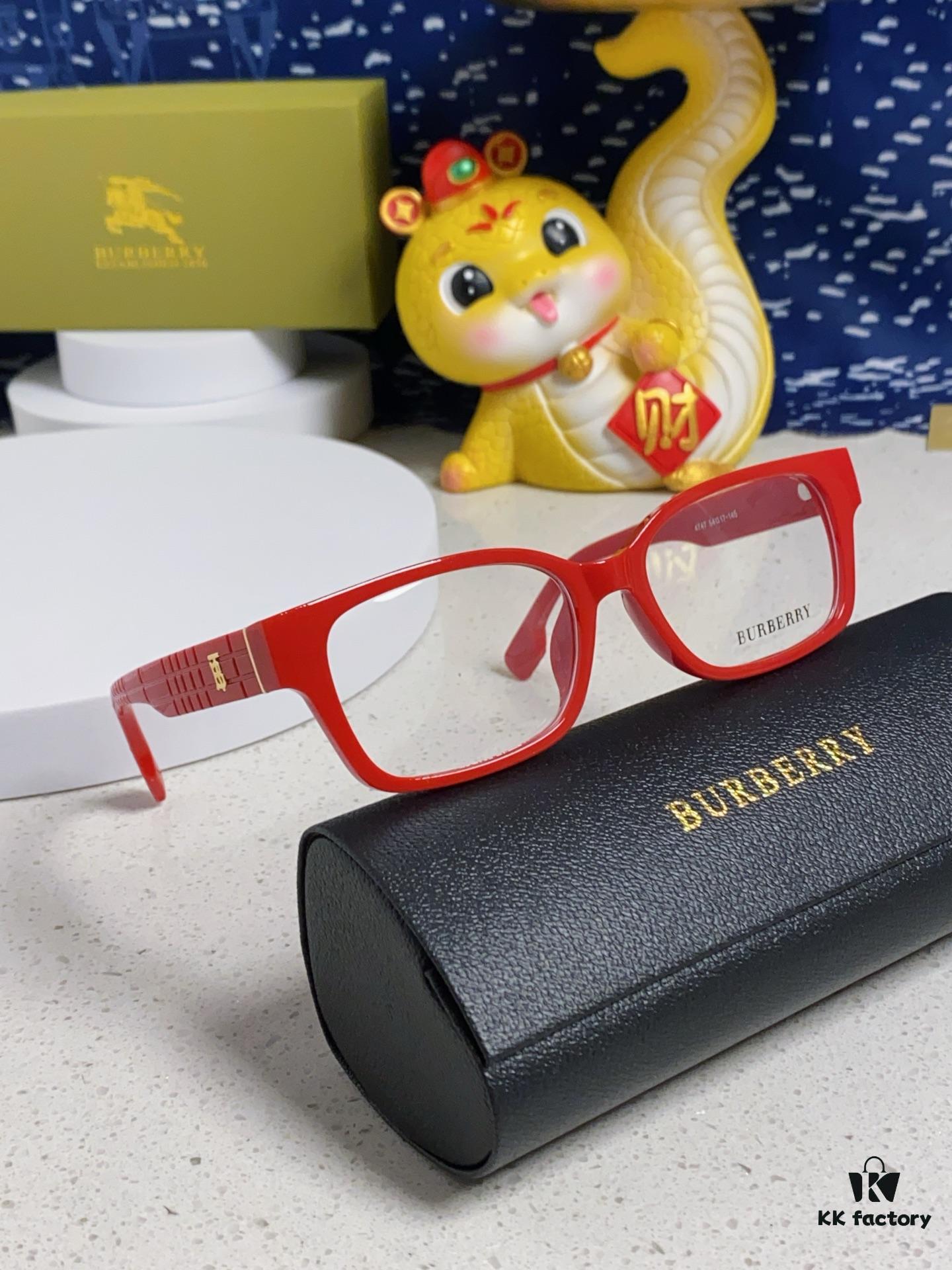 Burberry 2025 New Arrival High-Beauty Eyeglass Frame for Women, Large Frame Prescription-Compatible Glasses, Blue Light Blocking, Non-Powered Lens, Slimming Effect