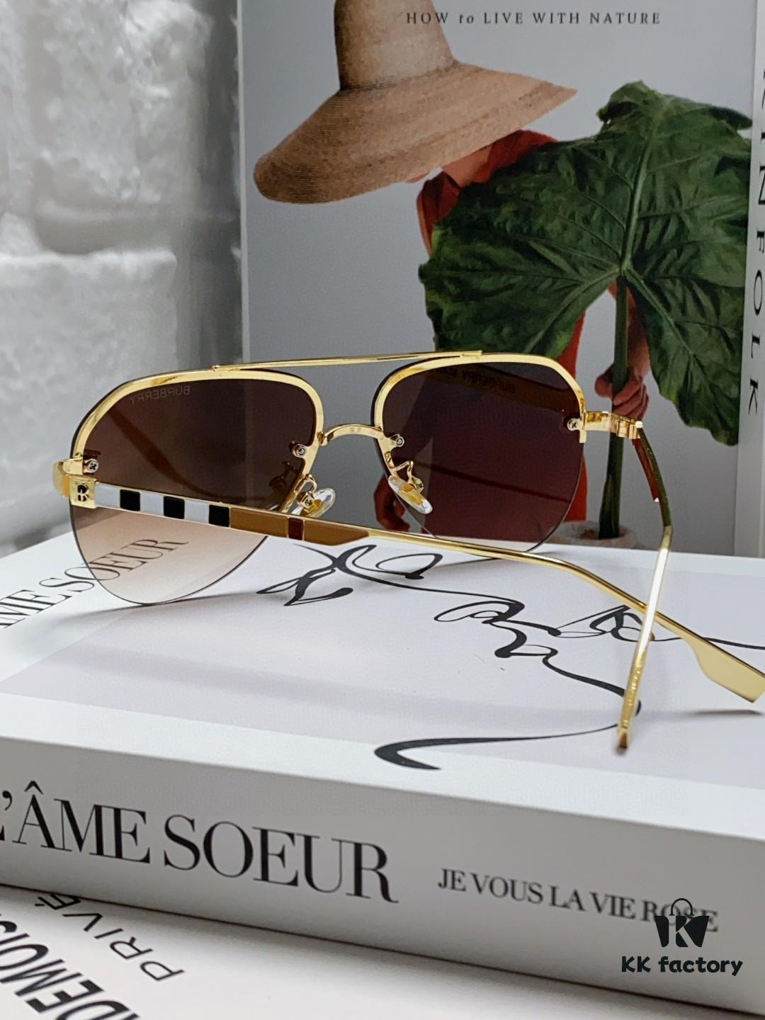 Burberry Round-frame New Integrated Driving Sunglasses, Must-have Style for Travel, Popularized by Multiple Celebrities, Unisex Aviator Sun Glasses