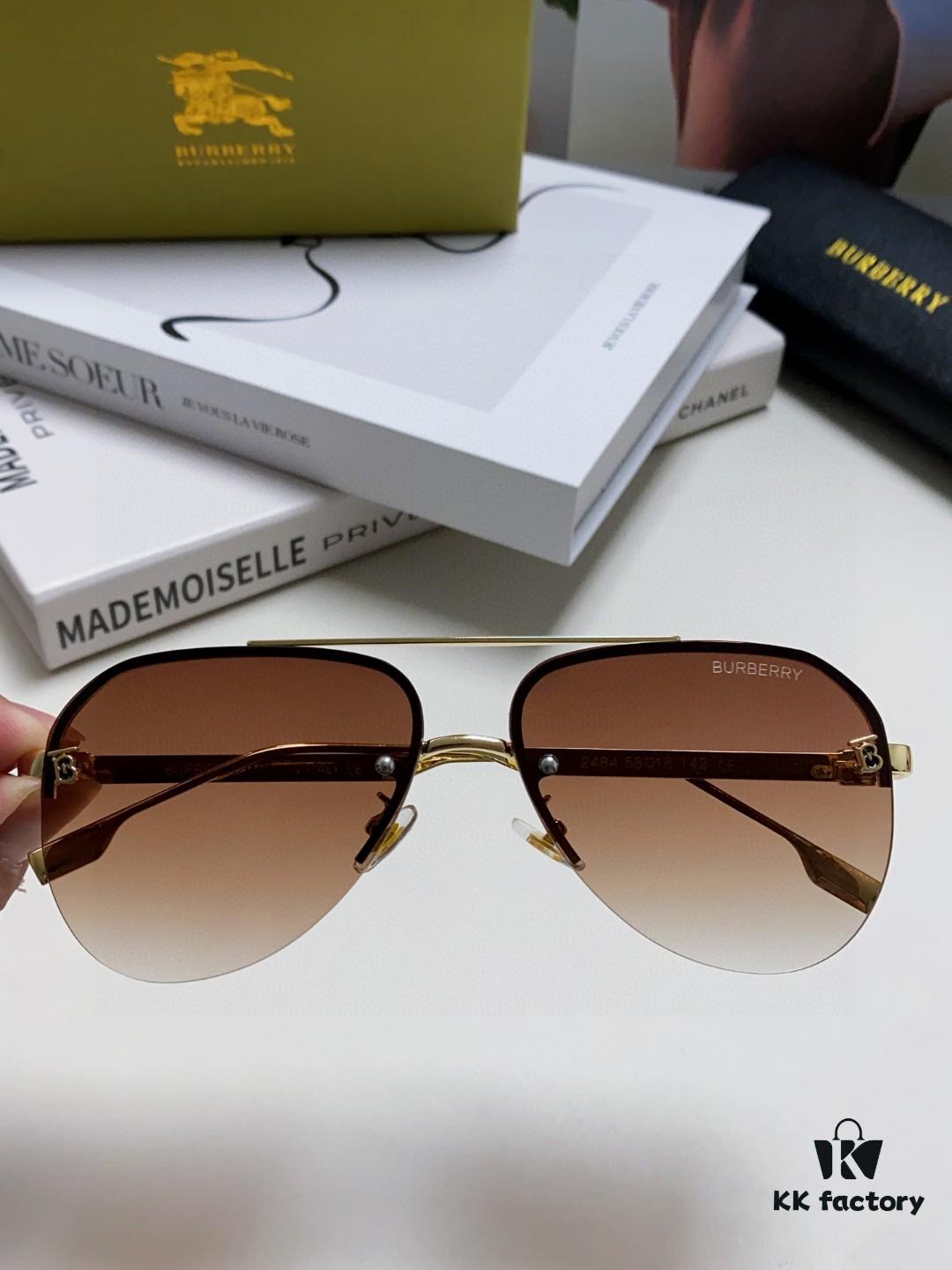 Burberry Round-frame New Integrated Driving Sunglasses, Must-have Style for Travel, Popularized by Multiple Celebrities, Unisex Aviator Sun Glasses