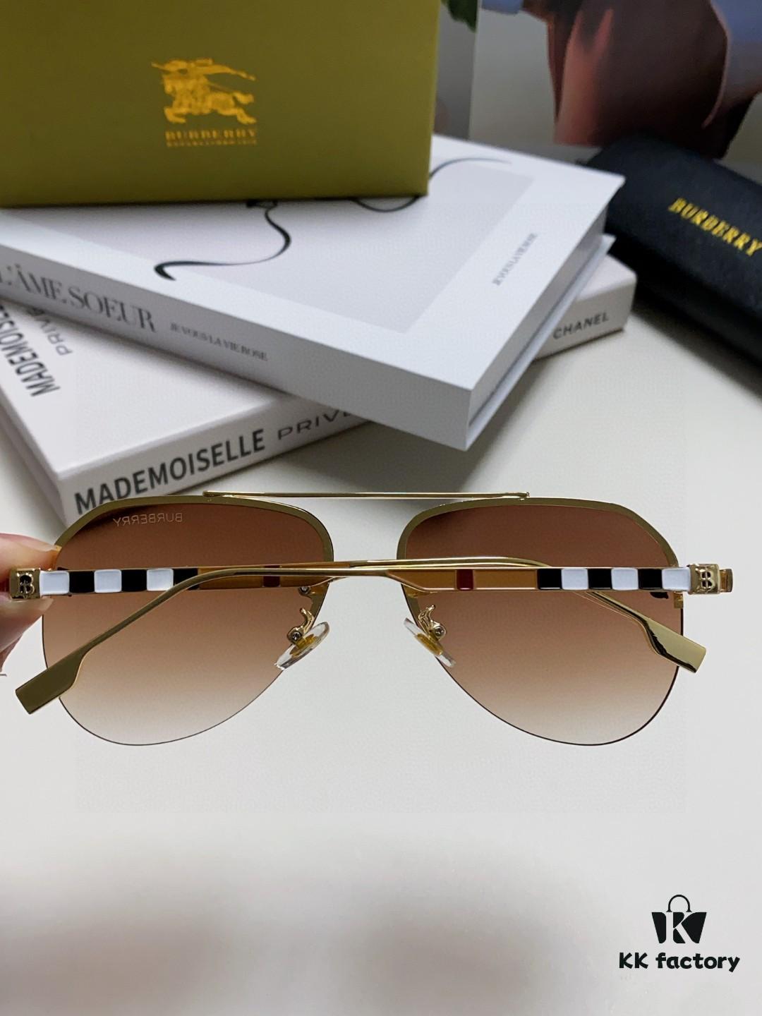 Burberry Round-frame New Integrated Driving Sunglasses, Must-have Style for Travel, Popularized by Multiple Celebrities, Unisex Aviator Sun Glasses