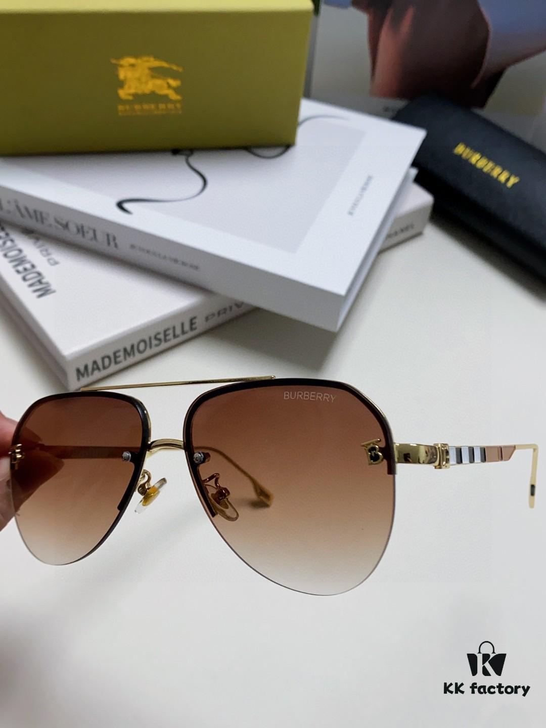 Burberry Round-frame New Integrated Driving Sunglasses, Must-have Style for Travel, Popularized by Multiple Celebrities, Unisex Aviator Sun Glasses