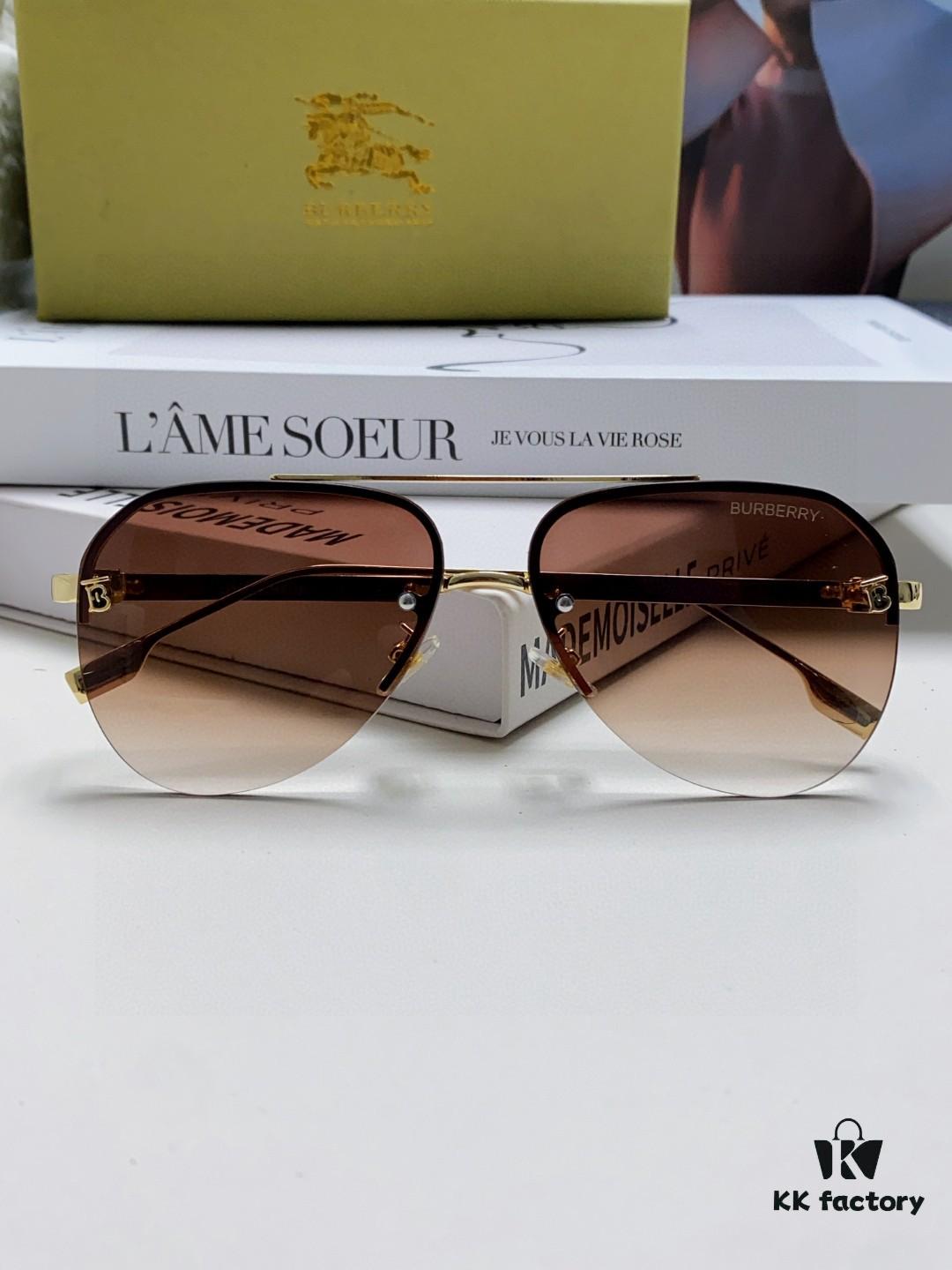 Burberry Round-frame New Integrated Driving Sunglasses, Must-have Style for Travel, Popularized by Multiple Celebrities, Unisex Aviator Sun Glasses