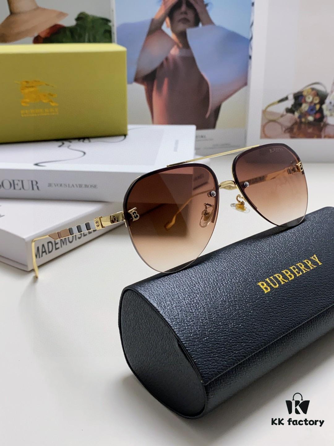 Burberry Round-frame New Integrated Driving Sunglasses, Must-have Style for Travel, Popularized by Multiple Celebrities, Unisex Aviator Sun Glasses