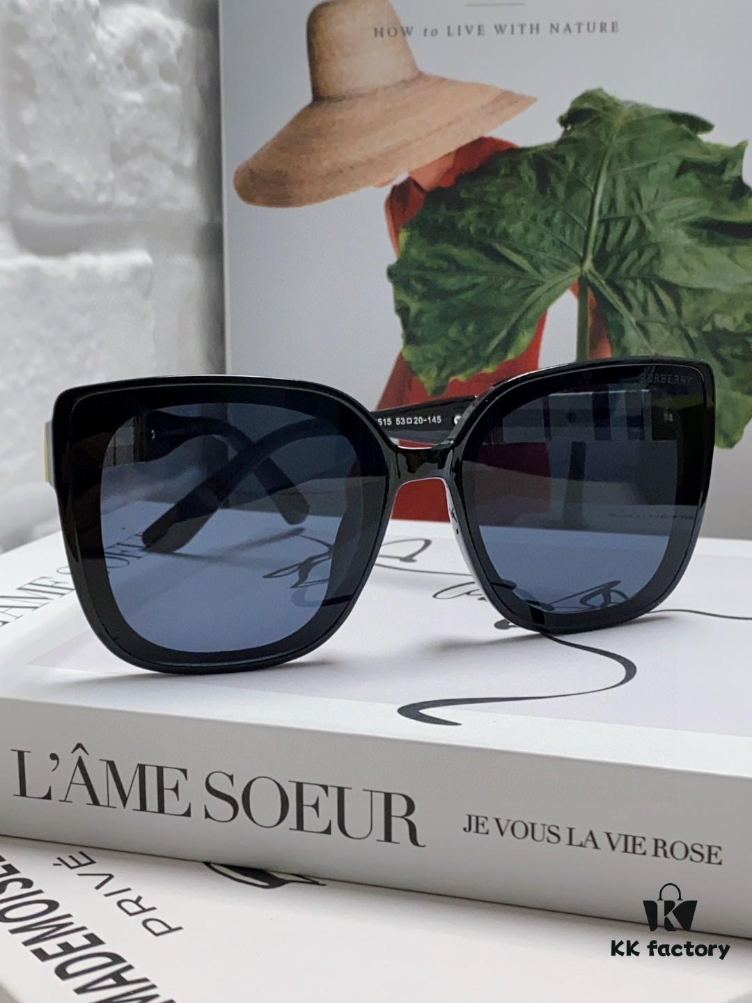 Burberry 2024 New Korean-Style Oversized Wide-Leg Designer Sunglasses, Unisex Celebrity-Inspired Slimming Aviator Shades with Horse Logo and Classic Plaid Pattern