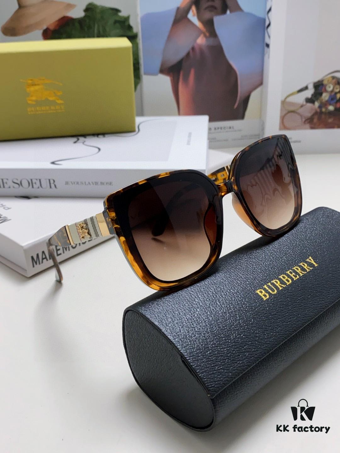 Burberry 2024 New Korean-Style Oversized Wide-Leg Stylish Fast Fashion Nobility Unisex Sunglasses, Slimming Trendy Sun Glasses with Horse Logo and Classic Plaid Design