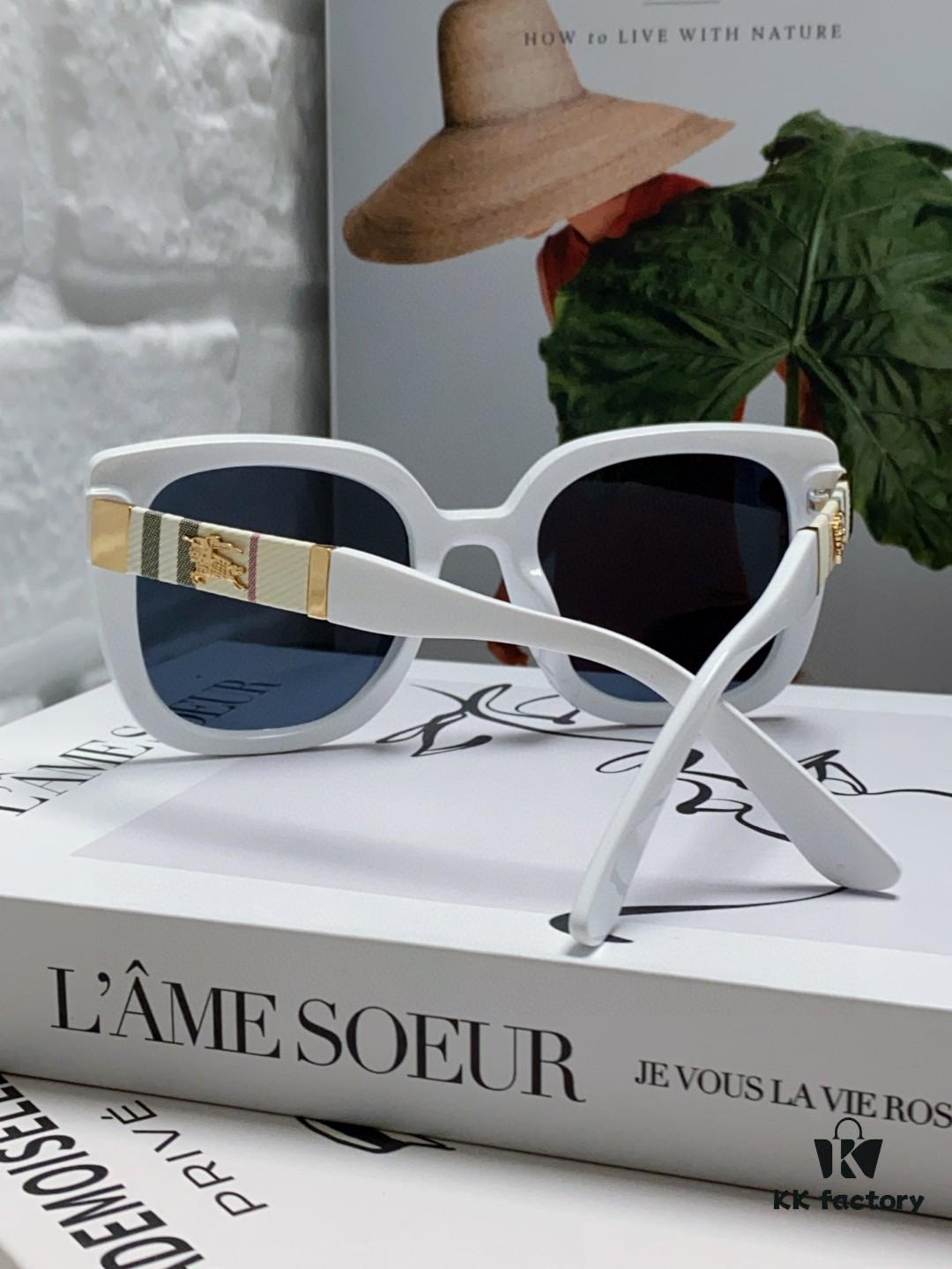 Burberry 2024 New Korean-Style Oversized Wide-Leg Stylish Fast Fashion Nobility Unisex Sunglasses, Slimming Trendy Sun Glasses with Horse Logo and Classic Check Pattern