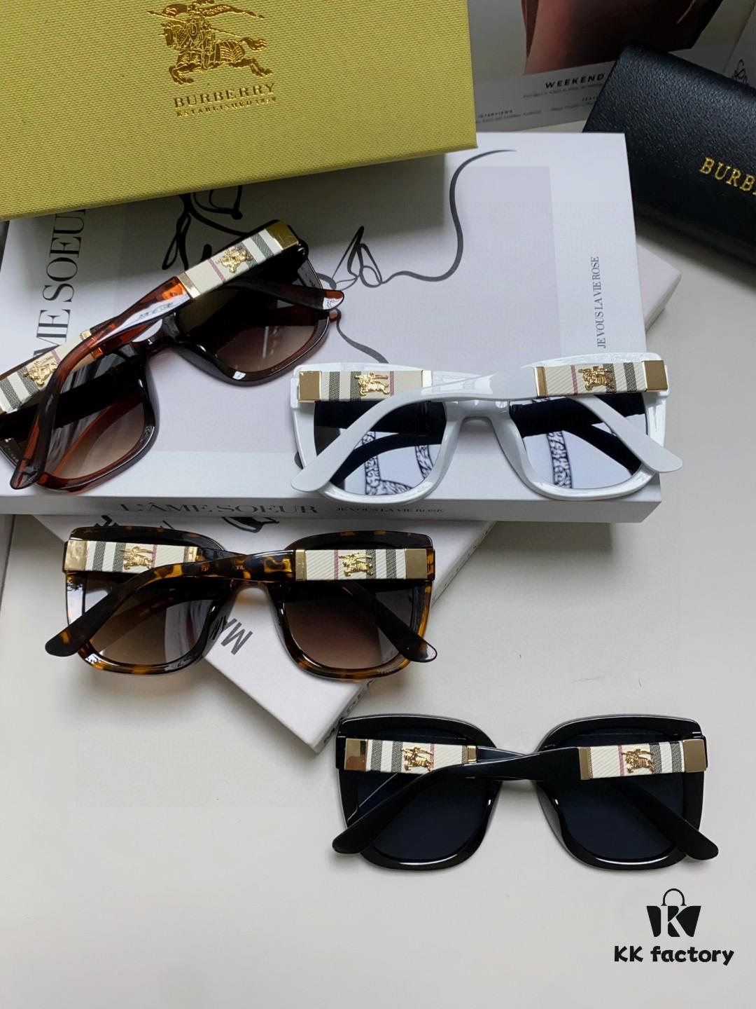 Burberry 2024 New Korean-Style Oversized Wide-Leg Stylish Fast Fashion Nobility Unisex Sunglasses, Slimming Trendy Sun Glasses with Horse Logo and Classic Check Pattern