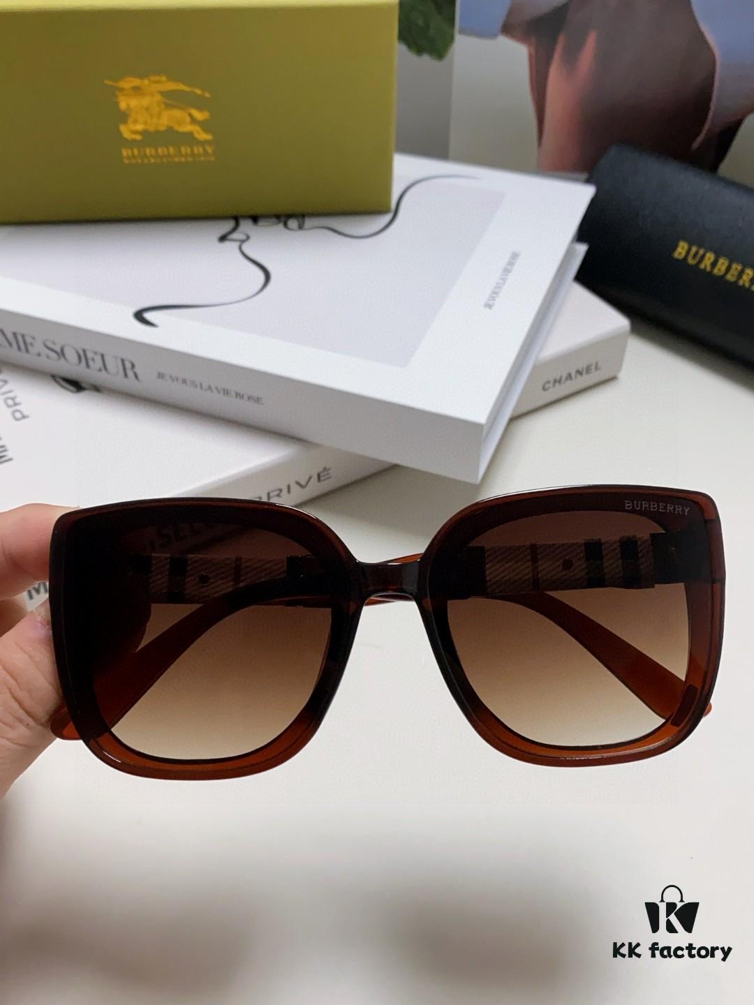 Burberry 2024 New Korean-Style Oversized Wide-Leg Stylish Fast-Fashion Nobility Unisex Sunglasses, Slimming Trendy Sun Glasses with Horse Logo and Classic Check Pattern