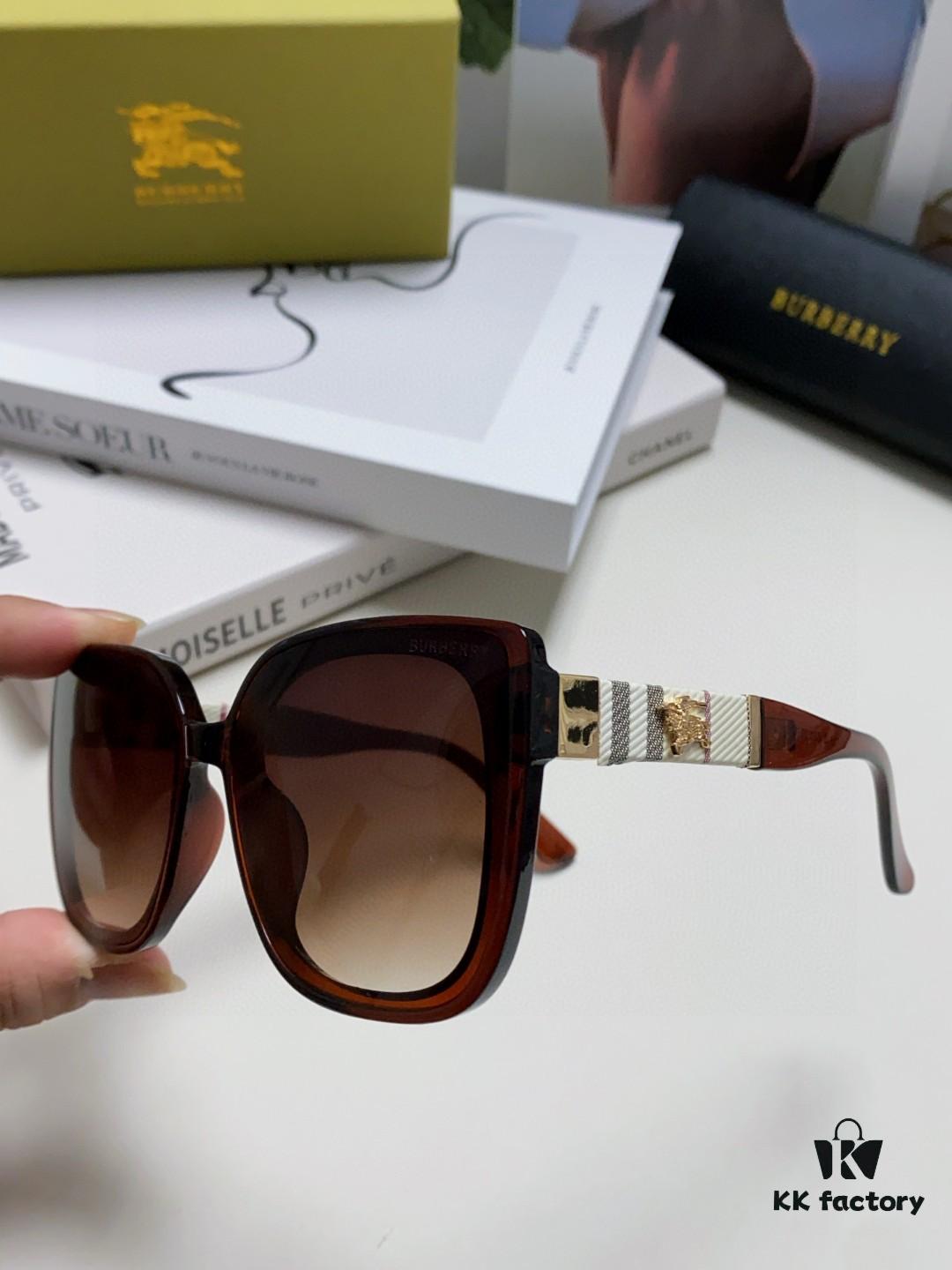 Burberry 2024 New Korean-Style Oversized Wide-Leg Stylish Fast-Fashion Nobility Unisex Sunglasses, Slimming Trendy Sun Glasses with Horse Logo and Classic Check Pattern