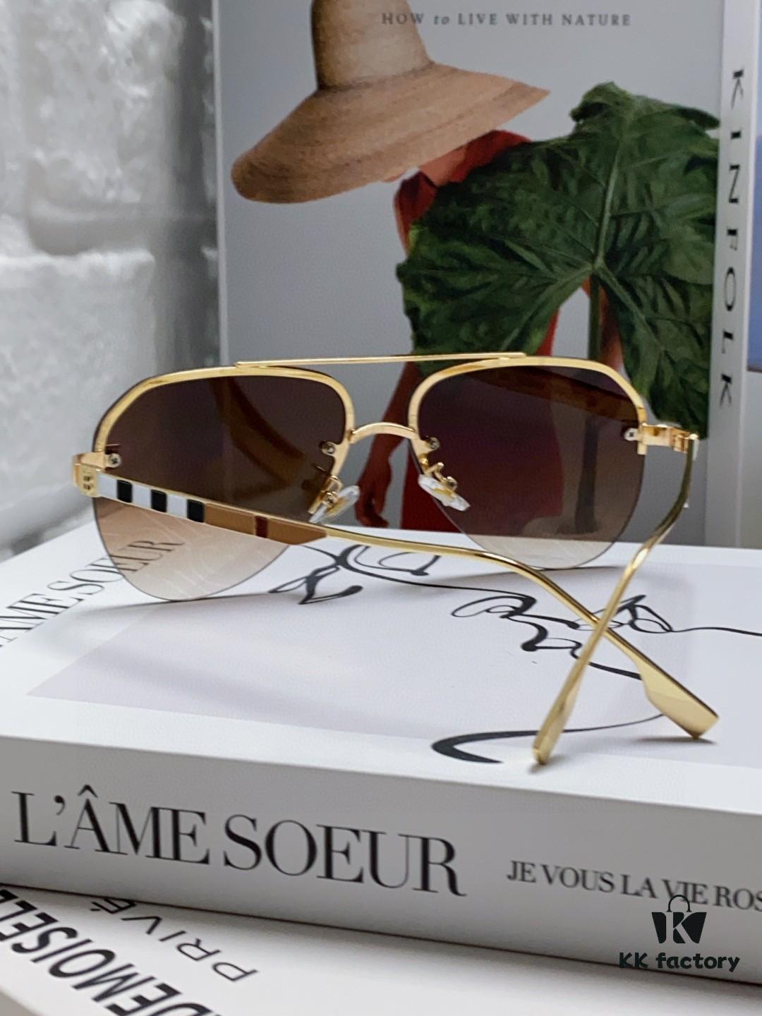 Burberry Round-frame New One-piece Driving Sunglasses, Must-have Style for Travel, Popularized by Multiple Celebrities, Unisex Aviator Sunglasses