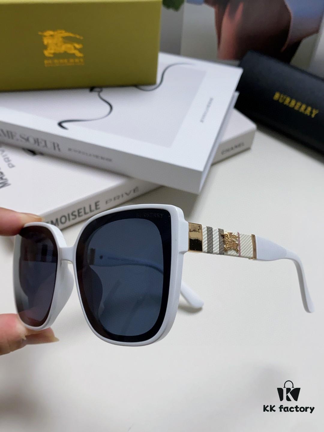 Burberry 2024 New Korean-Style Oversized Wide-Leg Stylish Fast Fashion Nobility Unisex Sunglasses, Slimming Trendy Sun Glasses with Horse Logo and Classic Check Pattern