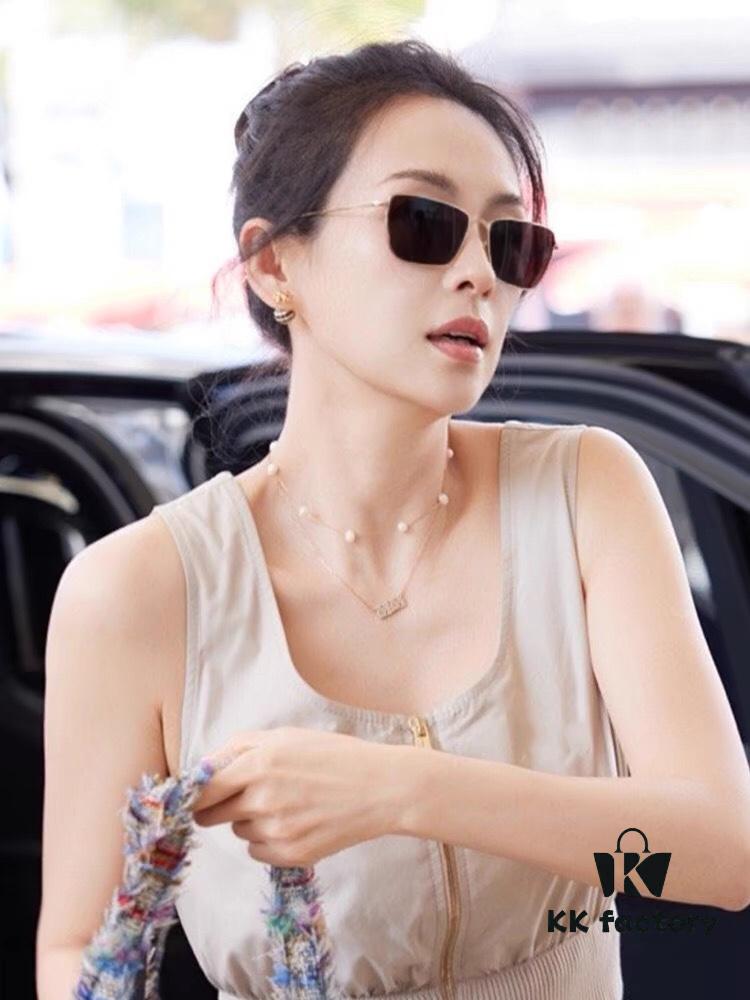 Burberry Women's Sunglasses 2024 New Metal Square Frame Narrow Frame UV400 Tinted Sunglasses, Same Style as Zhang Ziyi