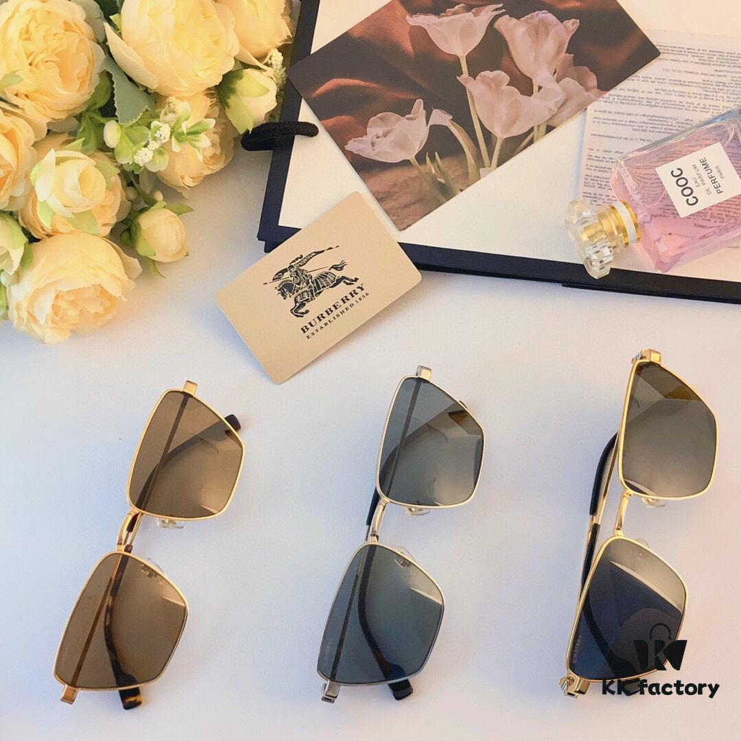 Burberry Women's Sunglasses 2024 New Metal Square Frame Narrow Frame UV400 Tinted Sunglasses, Same Style as Zhang Ziyi