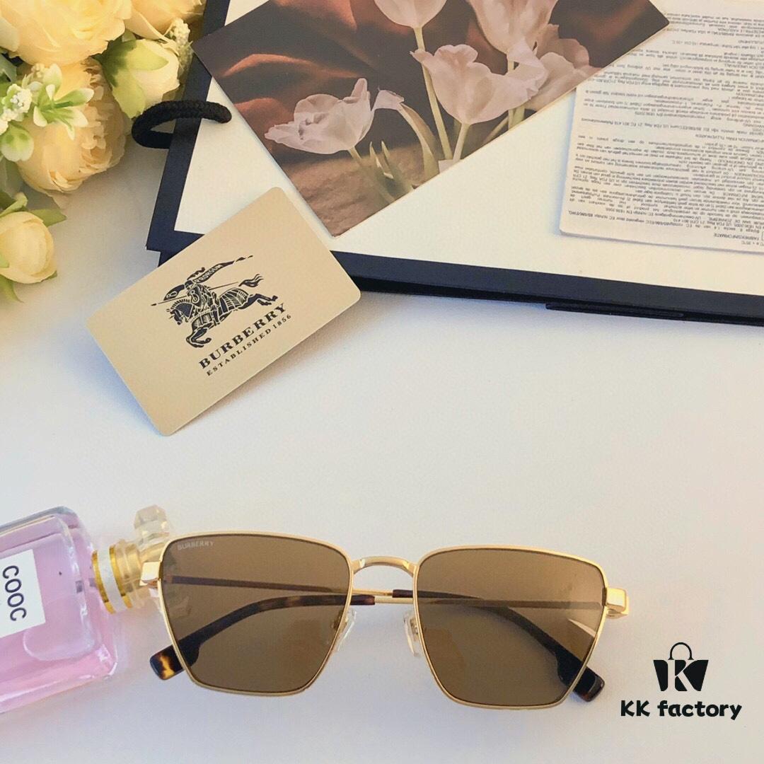 Burberry Women's Sunglasses 2024 New Metal Square Frame Narrow Frame UV400 Tinted Sunglasses, Same Style as Zhang Ziyi