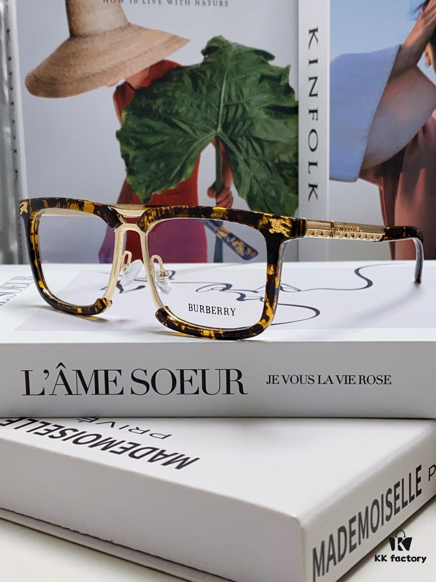 BURBERRY Full-Rim Metal Myopia Eyeglass Frame, Unisex Business Optical Glasses Frame Compatible with Prescription Lenses, Suitable for Eyeglasses or Sunglasses