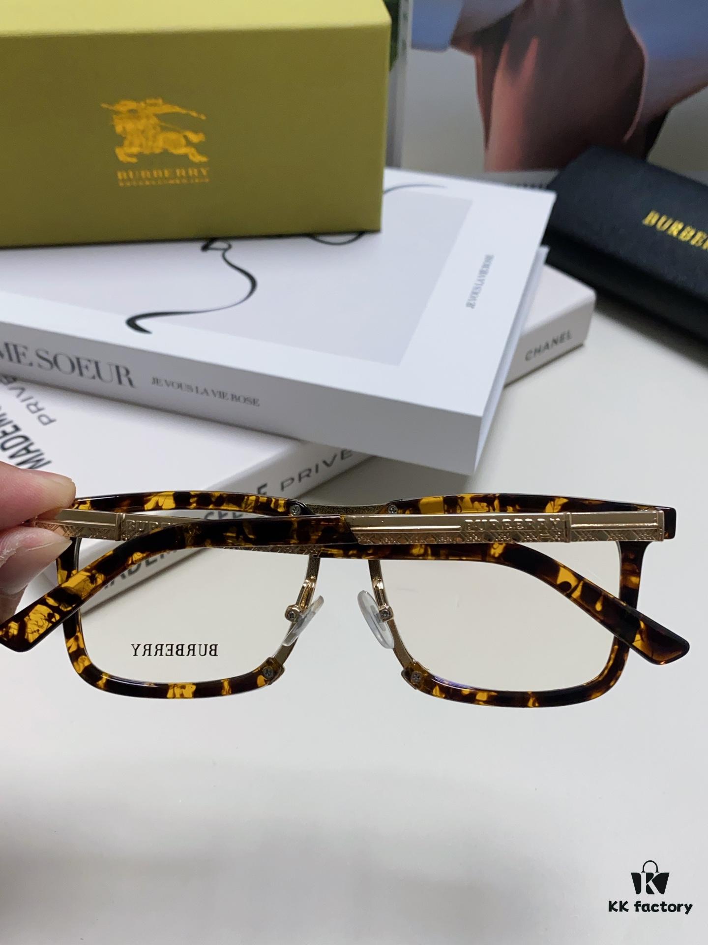 BURBERRY Full-Rim Metal Myopia Eyeglass Frame, Unisex Business Optical Glasses Frame Compatible with Prescription Lenses, Suitable for Eyeglasses or Sunglasses