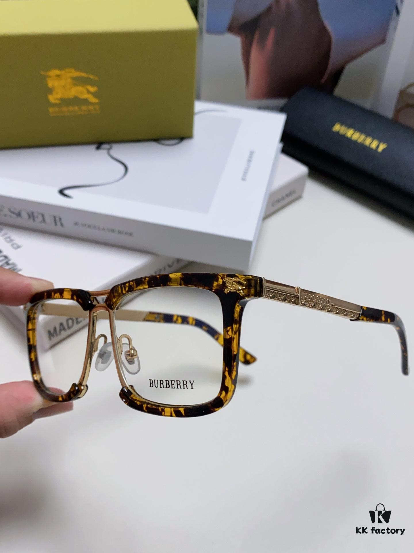 BURBERRY Full-Rim Metal Myopia Eyeglass Frame, Unisex Business Optical Glasses Frame Compatible with Prescription Lenses, Suitable for Eyeglasses or Sunglasses