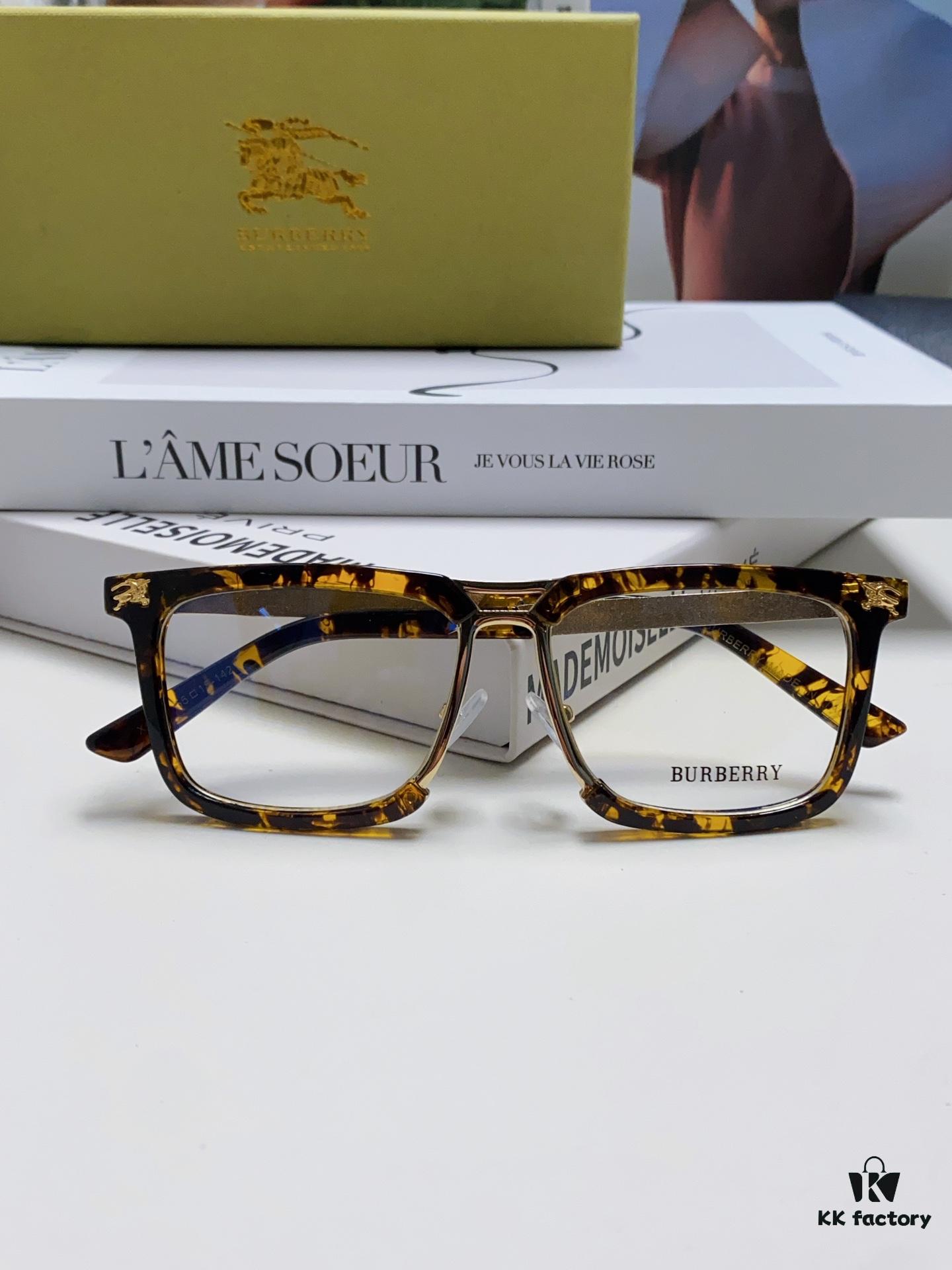 BURBERRY Full-Rim Metal Myopia Eyeglass Frame, Unisex Business Optical Glasses Frame Compatible with Prescription Lenses, Suitable for Eyeglasses or Sunglasses