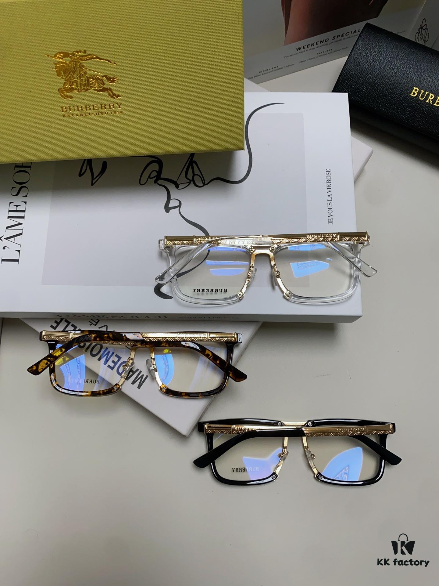 BURBERRY Full-Rim Metal Myopia Eyeglass Frame, Unisex Business Optical Glasses Frame Compatible with Prescription Lenses, Suitable for Eyeglasses or Sunglasses