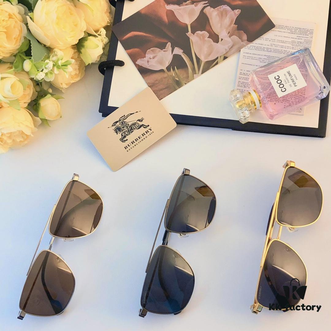 Burberry European and American Fashion Dual-Bridge Metal Men's Sunglasses, Trendy Pilot Shades for Street Photography and Driving