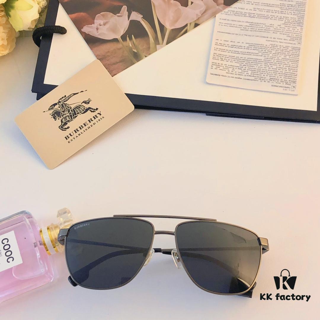 Burberry European and American Fashion Dual-Bridge Metal Men's Sunglasses, Trendy Pilot Shades for Street Photography and Driving