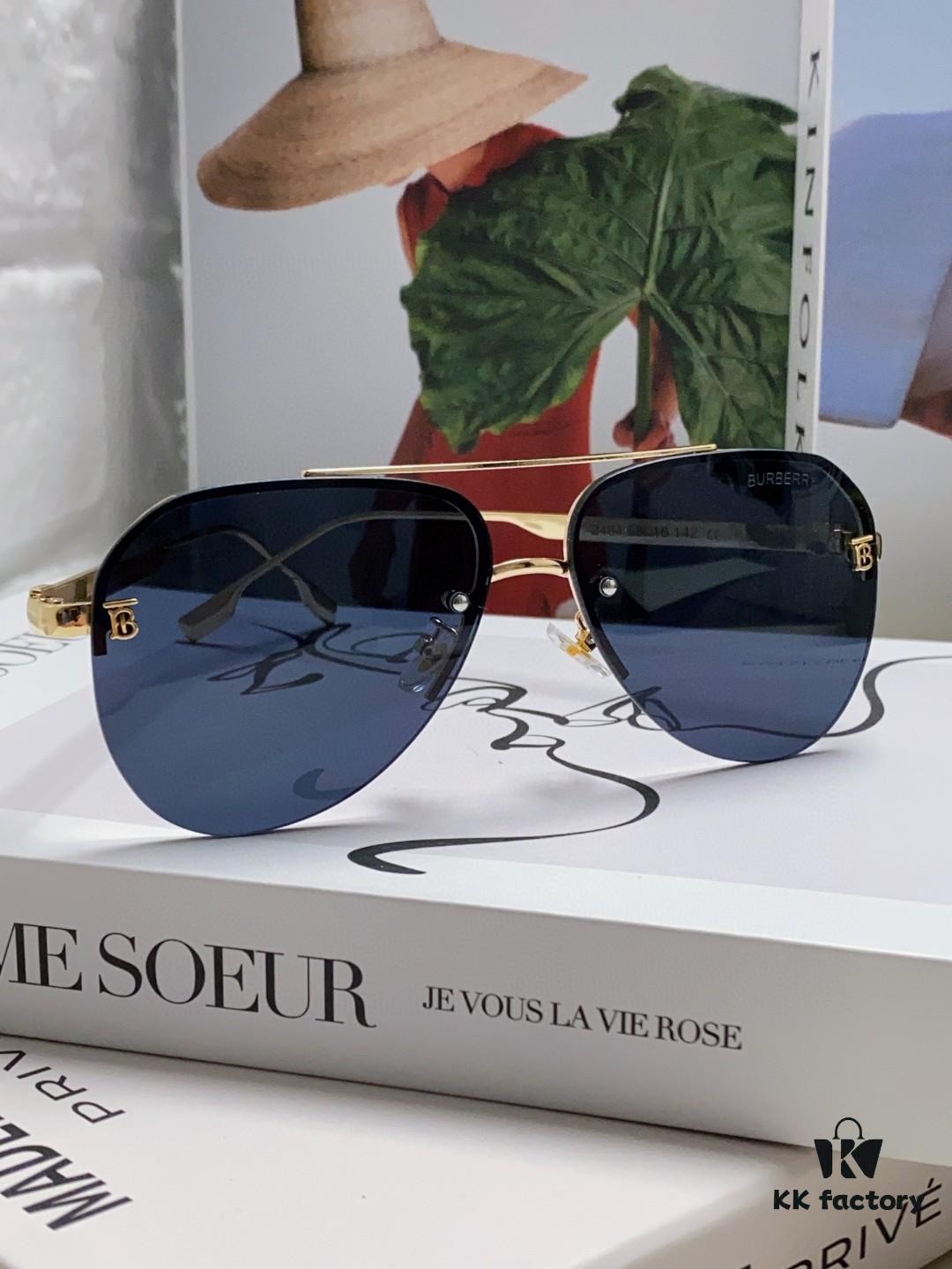 Burberry Round Frame Sunglasses New One-Piece Pilot Shades Unisex Sun Glasses Celebrity Style Must-Have for Driving and Travel