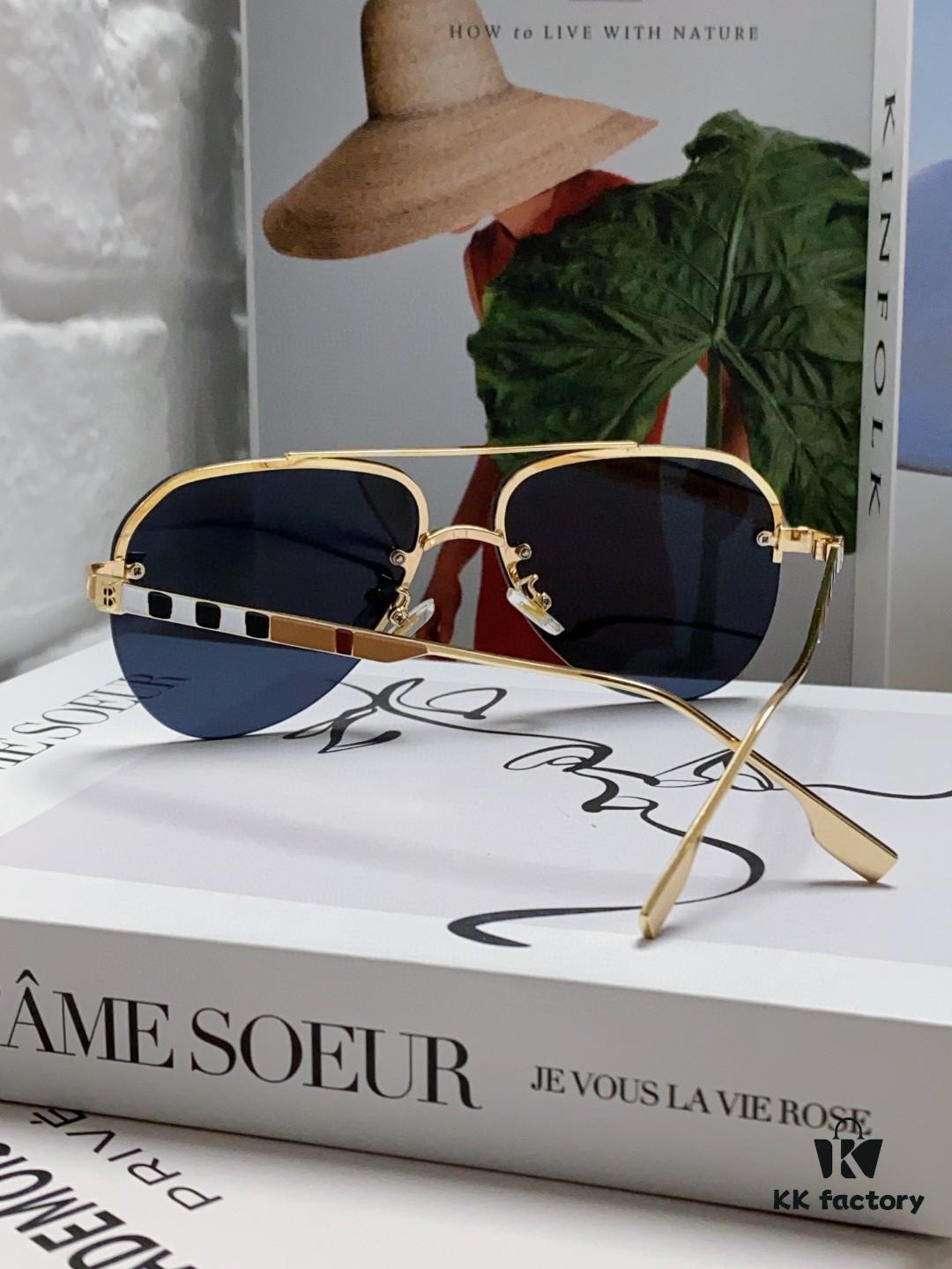 Burberry Round Frame Sunglasses New One-Piece Pilot Shades Unisex Sun Glasses Celebrity Style Must-Have for Driving and Travel