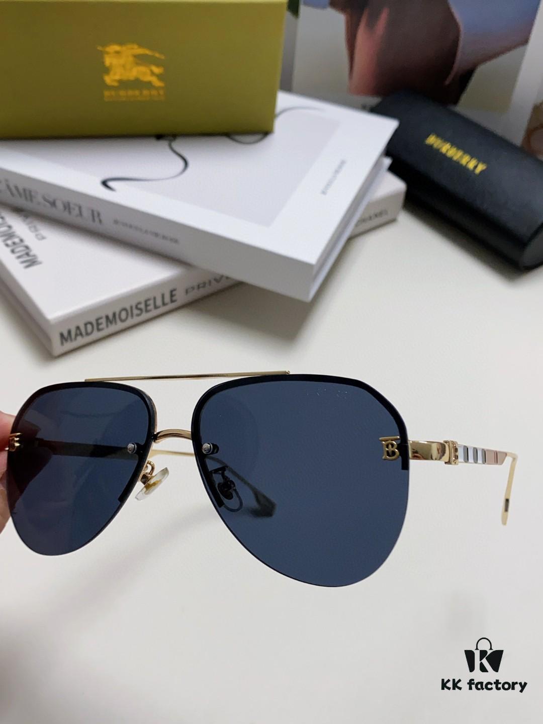 Burberry Round Frame Sunglasses New One-Piece Pilot Shades Unisex Sun Glasses Celebrity Style Must-Have for Driving and Travel