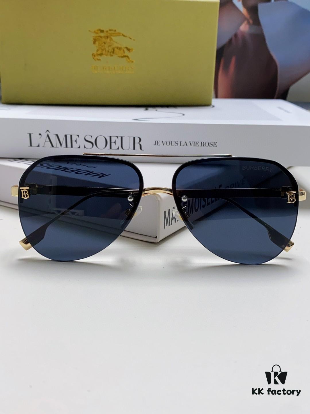 Burberry Round Frame Sunglasses New One-Piece Pilot Shades Unisex Sun Glasses Celebrity Style Must-Have for Driving and Travel