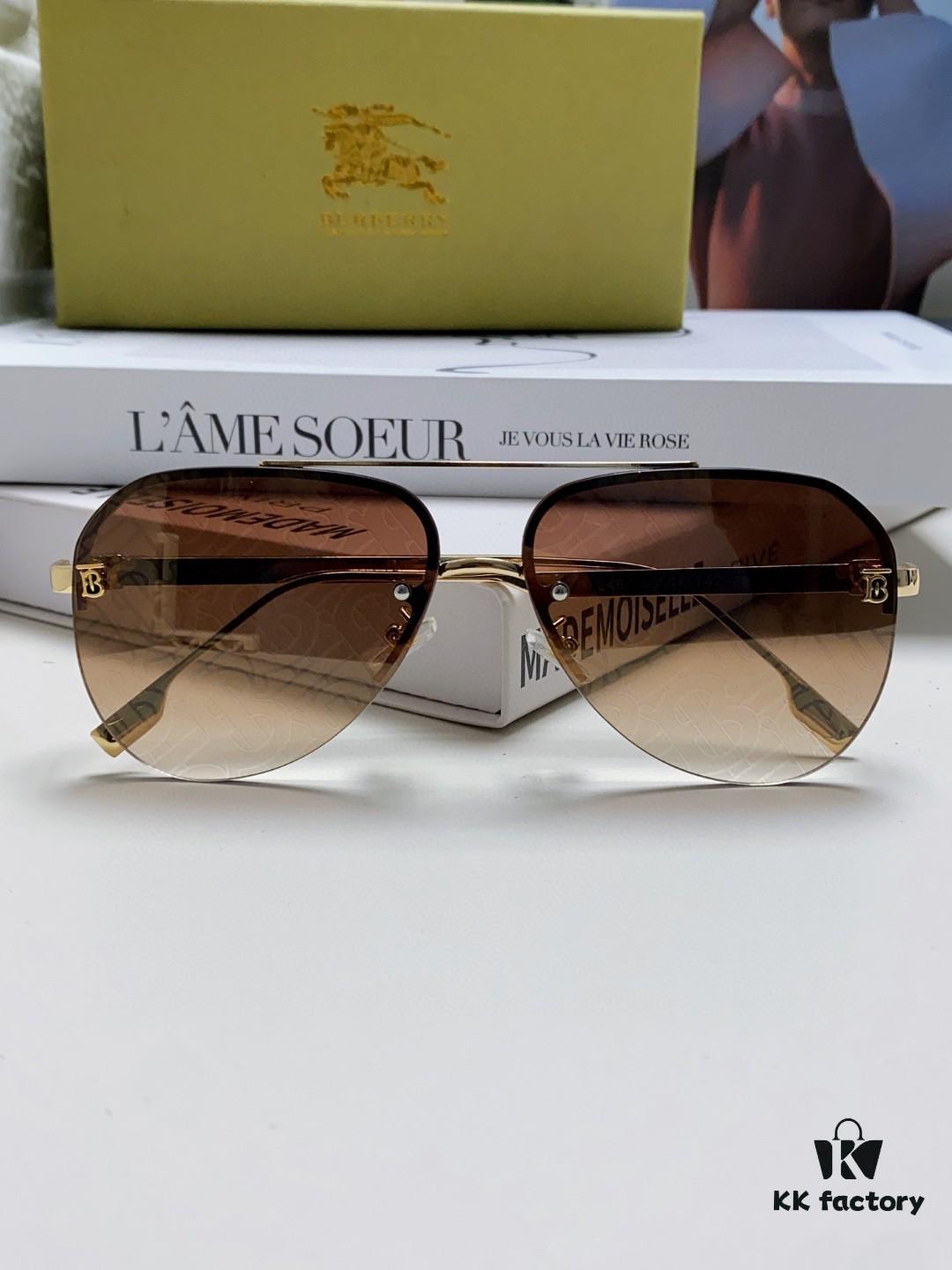 Burberry Round-frame New One-piece Driving Sunglasses, Must-have for Travel, Popularized by Multiple Celebrities, Unisex Aviator Sun Glasses