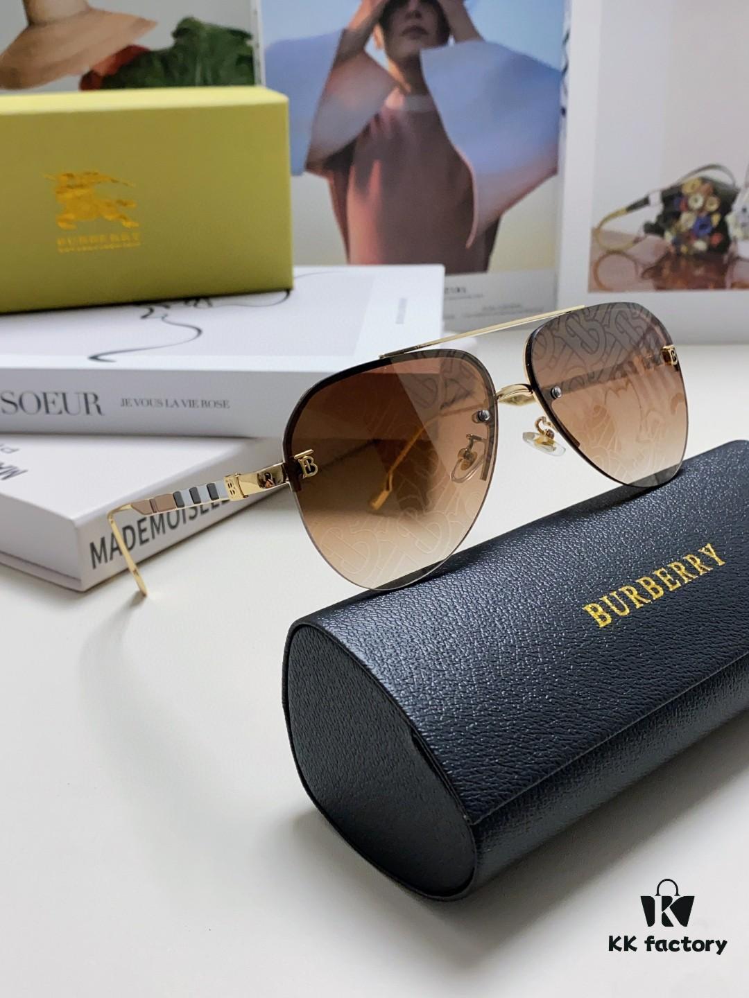 Burberry Round-frame New One-piece Driving Sunglasses, Must-have for Travel, Popularized by Multiple Celebrities, Unisex Aviator Sun Glasses