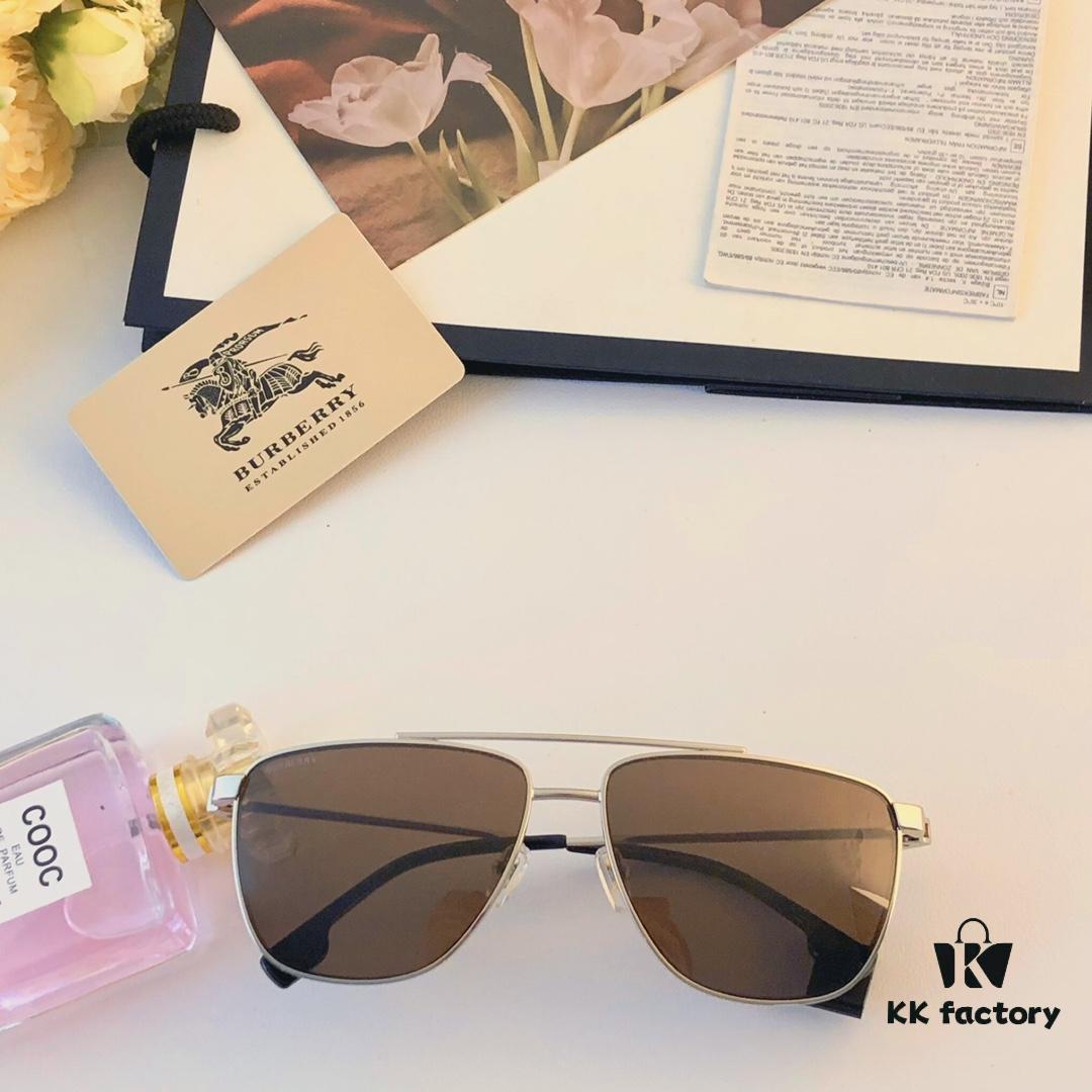 Burberry Fashion Classic Double Bridge Pilot Sunglasses for Men, Fishing Driving UV Protection Metal Sunglasses