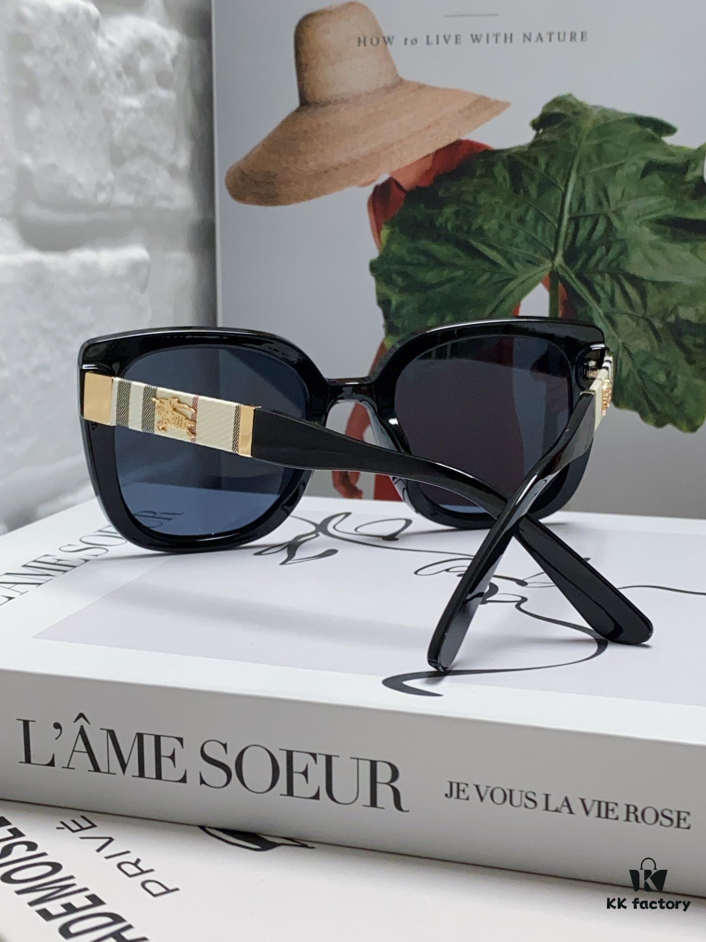 Burberry 2024 New Korean-Style Oversized Wide-Leg Stylish Fast-Fashion Nobility Unisex Sunglasses, Slimming Trendy Sun Glasses with Horse Logo and Classic Check Pattern