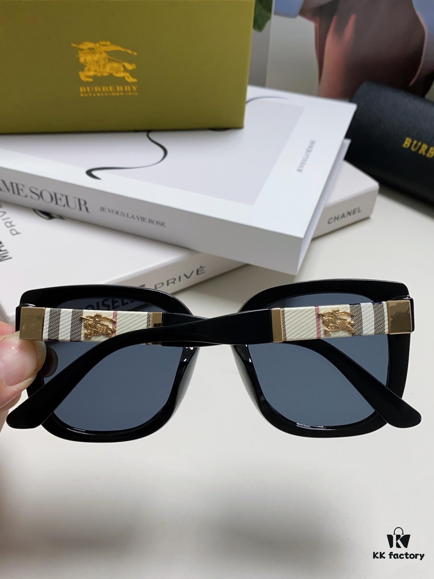 Burberry 2024 New Korean-Style Oversized Wide-Leg Stylish Fast-Fashion Nobility Unisex Sunglasses, Slimming Trendy Sun Glasses with Horse Logo and Classic Check Pattern