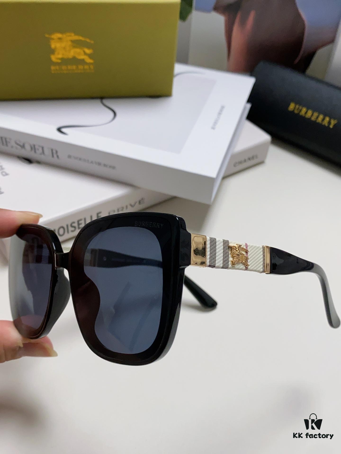 Burberry 2024 New Korean-Style Oversized Wide-Leg Stylish Fast-Fashion Nobility Unisex Sunglasses, Slimming Trendy Sun Glasses with Horse Logo and Classic Check Pattern