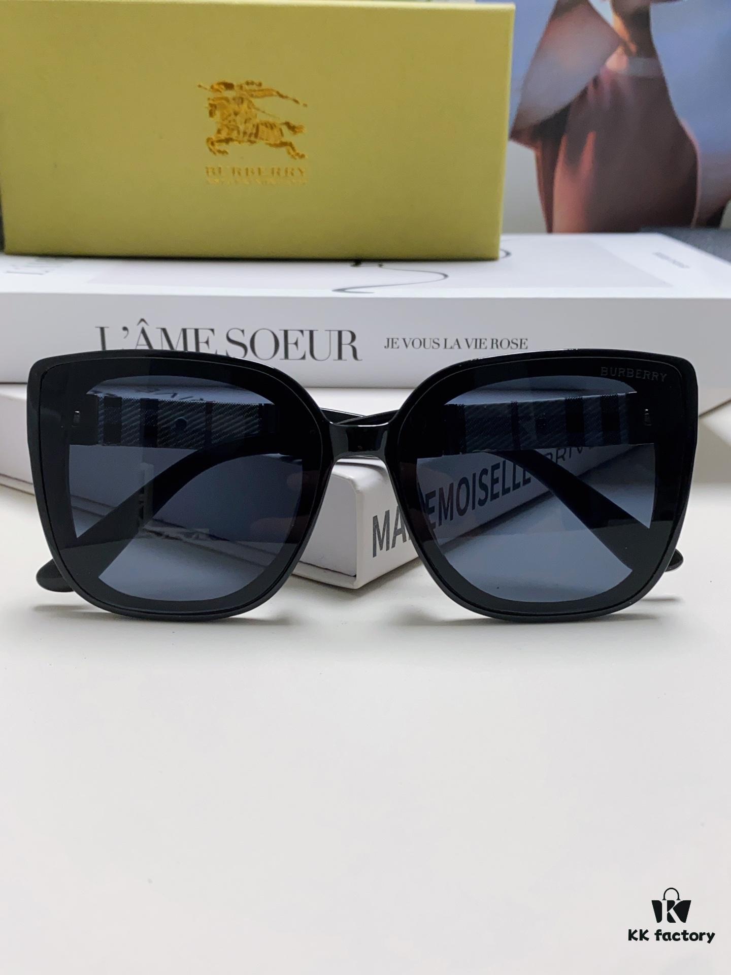 Burberry 2024 New Korean-Style Oversized Wide-Leg Stylish Fast-Fashion Nobility Unisex Sunglasses, Slimming Trendy Sun Glasses with Horse Logo and Classic Check Pattern