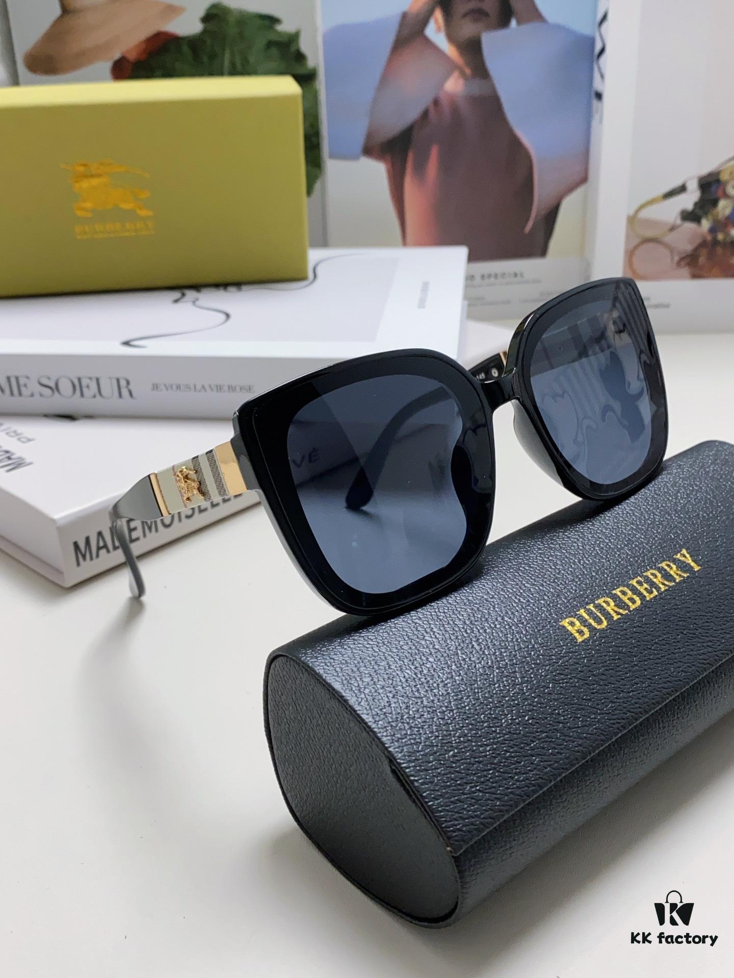 Burberry 2024 New Korean-Style Oversized Wide-Leg Stylish Fast-Fashion Nobility Unisex Sunglasses, Slimming Trendy Sun Glasses with Horse Logo and Classic Check Pattern