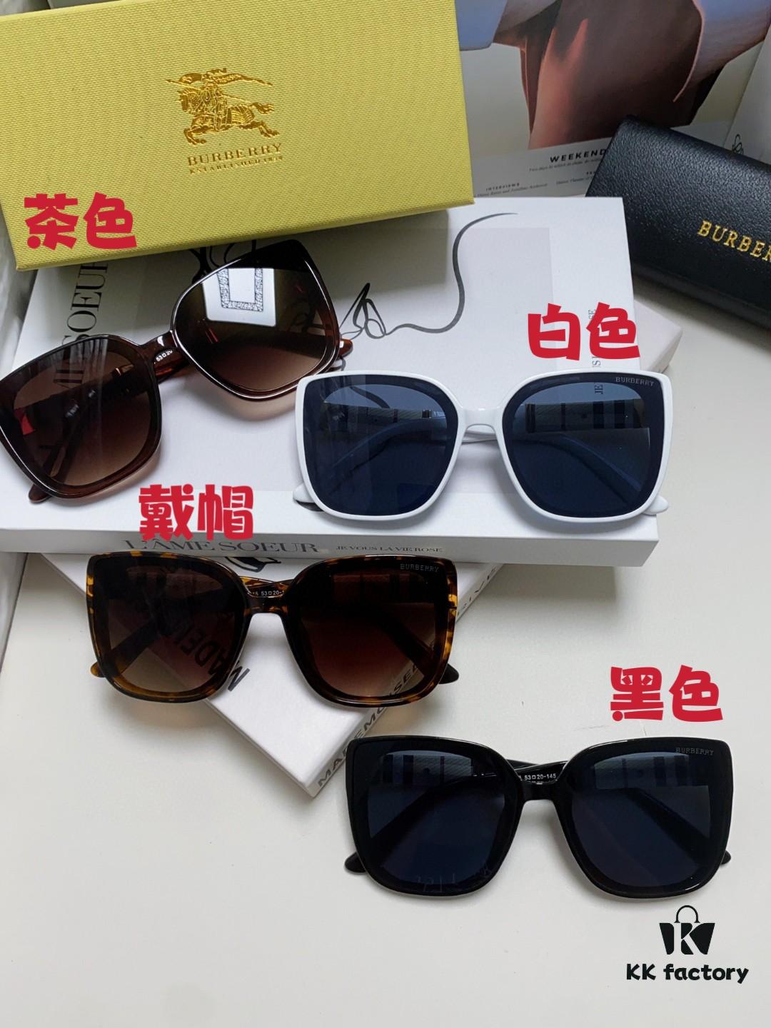 Burberry 2024 New Korean-Style Oversized Wide-Leg Designer Sunglasses Unisex Celebrity-Inspired Slimming Sun Glasses with Horse Logo and Classic Plaid Pattern